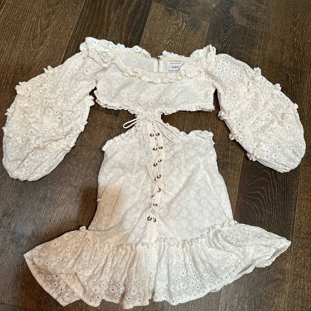 SABO Australian white lace off shoulder cut out eyelet dress small